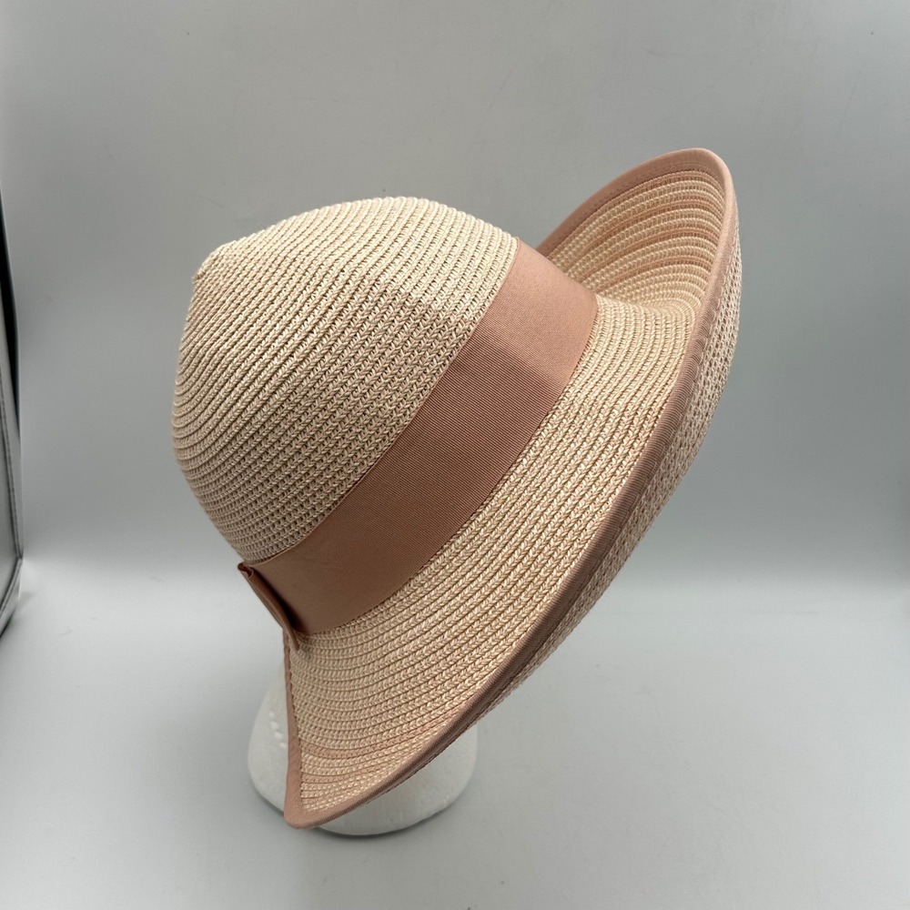 Magid Hats Womens Pink Woven Paper Wide Brim Sun Hat with Grosgrain Bow Accent - Picture 5 of 13